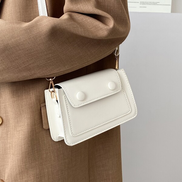 

Snap Button Flap Square Bag, White