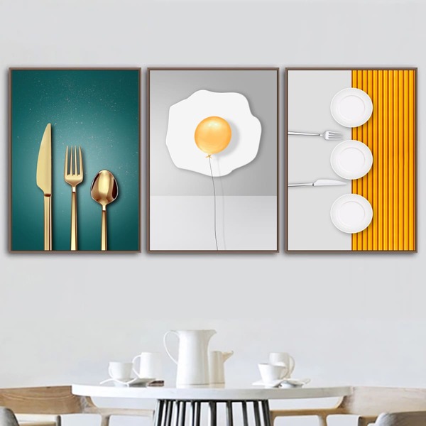 

3pcs Tableware Print Unframed Painting, Multicolor