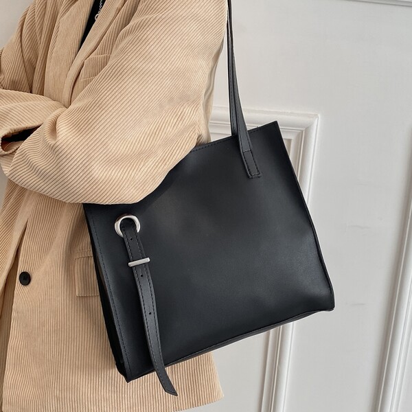 

Eyelet Decor Shoulder Tote Bag, Black