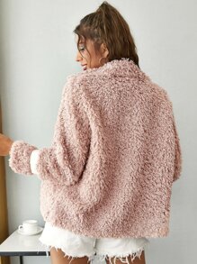 SHEIN Lapel Collar Contrast Tape Ring Coat - Dusty Pink - View 2