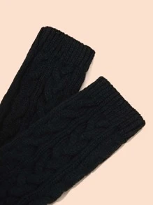 1pair Women's Twist Knit Fingerless Gloves For Daily Use In Autumn And Winter - Black - View 3