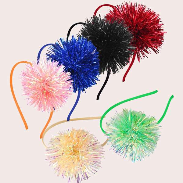 

6pcs Toddler Girls Pom Pom Hair Hoop, Multicolor