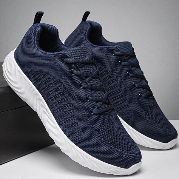 

Men Mesh Panel Lace-up Front Sneakers, Blue