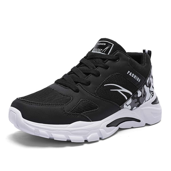 

Camo Graphic Lace-up Front Sneakers, Black and white