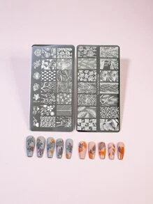 可重複使用美甲模版-2入組不銹鋼樹葉模板適合女士和女孩 - 彩色 - 查看 1