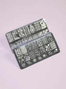 可重複使用美甲模版-2入組不銹鋼樹葉模板適合女士和女孩 - 彩色 - 查看 2