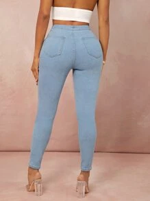 SHEIN SXY 高腰緊身牛仔褲 - 淺色水洗藍 - 查看 2