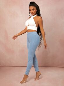 SHEIN SXY 高腰緊身牛仔褲 - 淺色水洗藍 - 查看 4