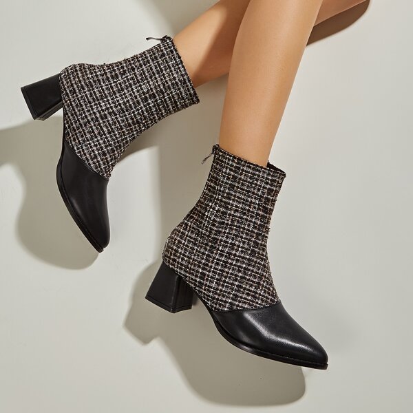 

PU Splicing Chunky Heeled Boots, Multicolor