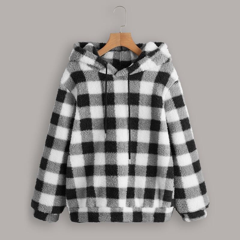 

Plaid Print Drawstring Hoodie, Multicolor