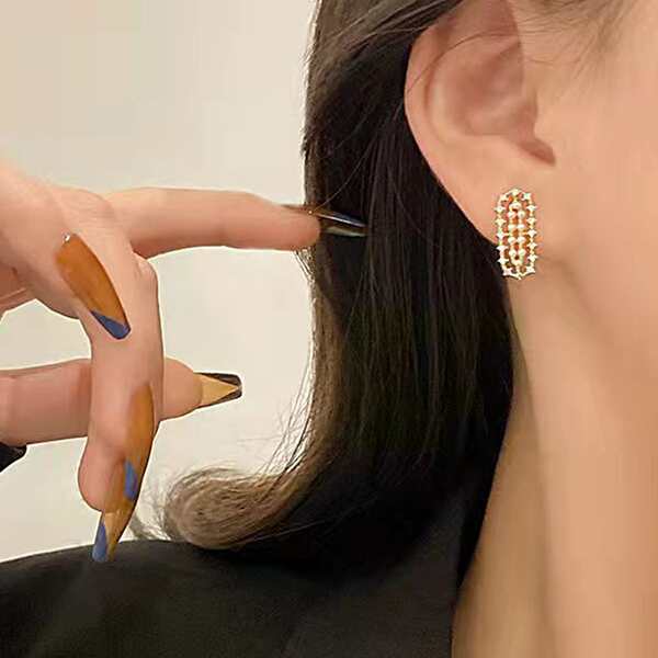 

Faux Pearl & Rhinestone Decor Stud Earrings, Gold