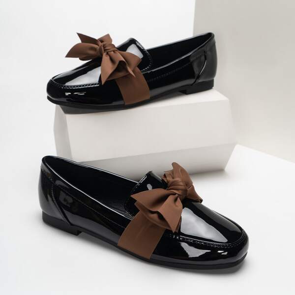 

Bow Decor Loafers, Black