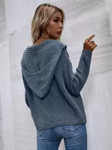 SHEIN LUNE Hooded Zip Front Cardigan - Dusty Blue - View 2