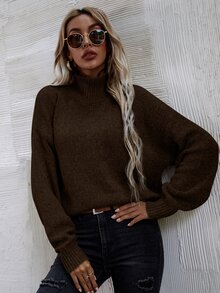 SHEIN LUNE Jersey de cuello cisne de hombros caídos - Marrón Chocolate - Ver 7
