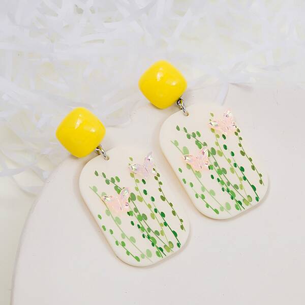 

Butterfly Decor Geometric Drop Earrings, White