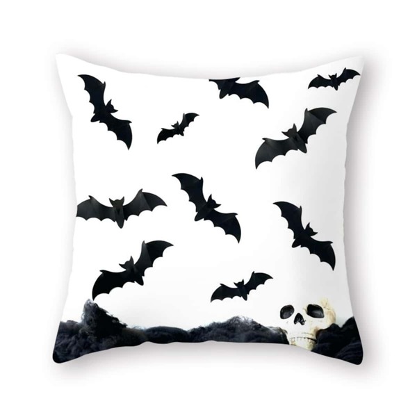 

Halloween Bat Print Cushion Cover Without Filler, Black and white