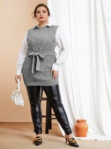 SHEIN 大碼麻花編織腰帶不帶襯衫毛衣背心 - 灰色 - 查看 3