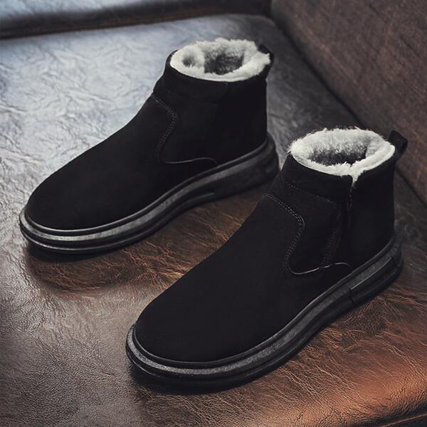 

Men Minimalist Side Zipper Plush Inside Boots, Black