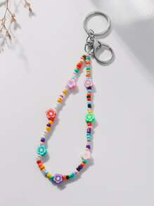 1入組軟陶心形米釘珠鑰匙圈,適用於鑰匙圈,車鑰匙