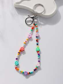 1入組軟陶心形米釘珠鑰匙圈,適用於鑰匙圈,車鑰匙