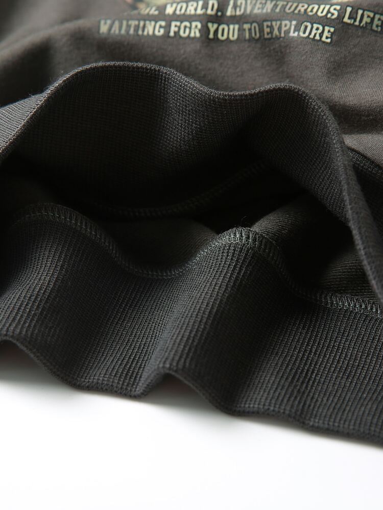 SHEIN 小男孩拼布休闲运动摩托车元素印花卫衣 - 深灰色 - 查看 5