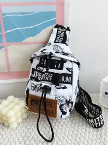 Letter Patch Graffiti Graphic Bum Bag - Black and White - View 3