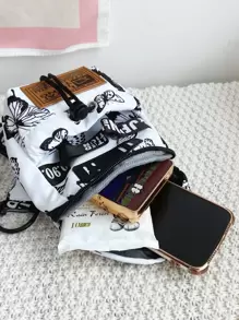 Letter Patch Graffiti Graphic Bum Bag - Black and White - View 7