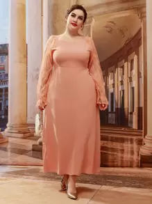 Modelyn Đầm Plus Size Tương phản ren màu trơn Hấp dẫn - Hồng - Xem 1