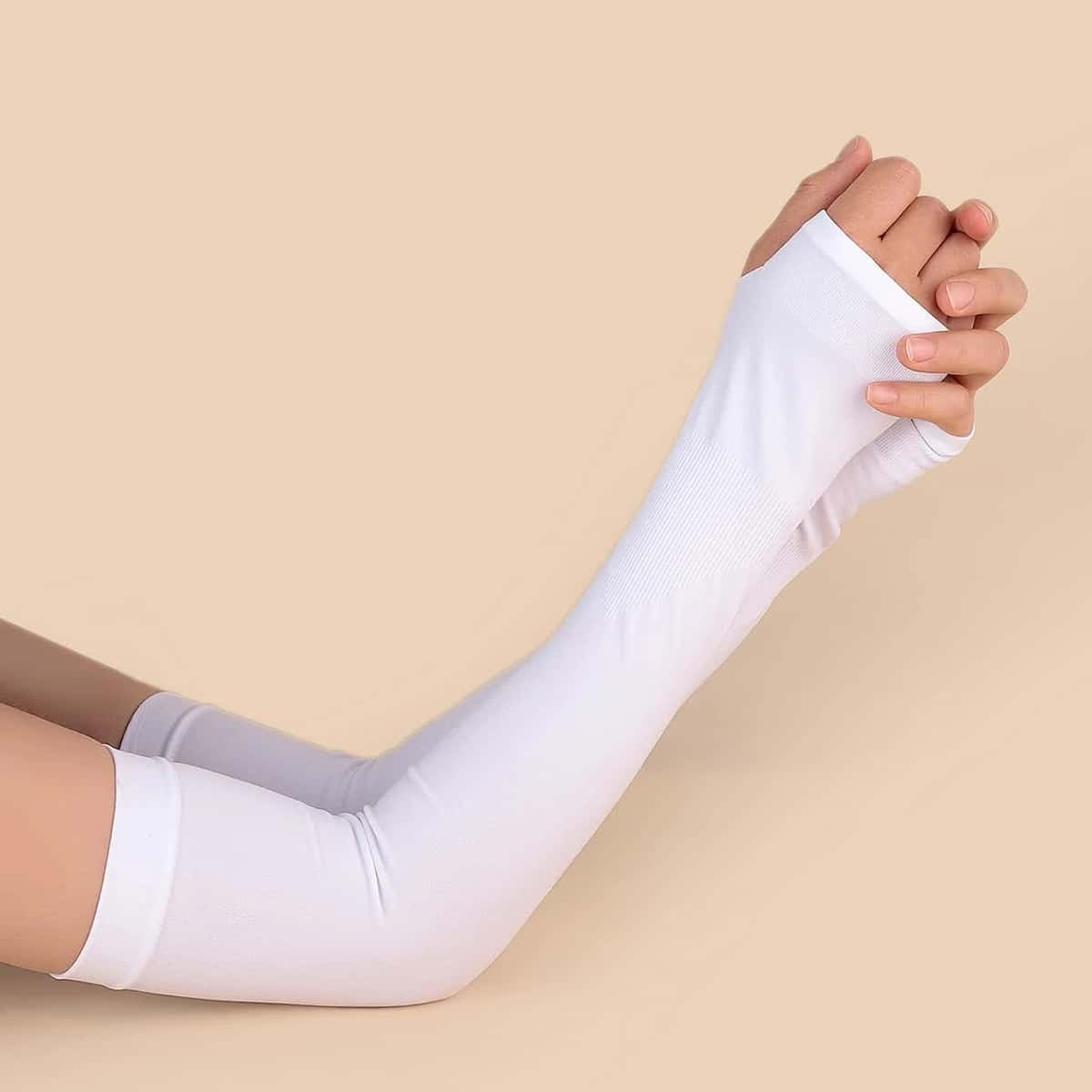 

Solid Fingerless Long Gloves, White