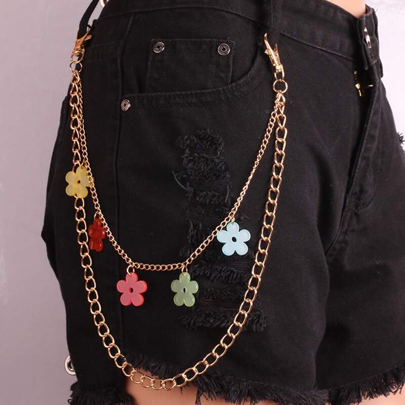 

Flower Decor Layered Pant Chain, Multicolor