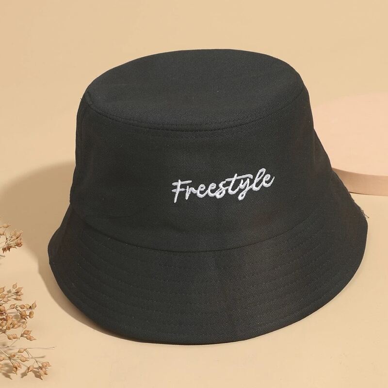 

Letter Graphic Embroidery Bucket Hat, Black