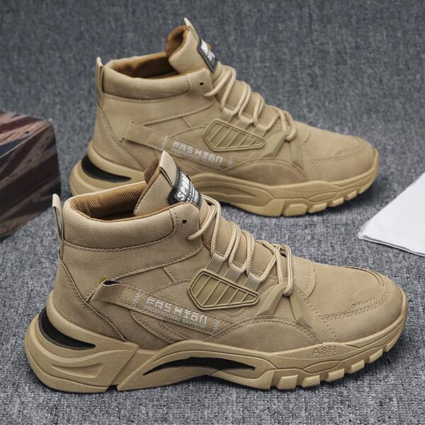 

Men Letter Tape Decor High Top Sneakers, Khaki