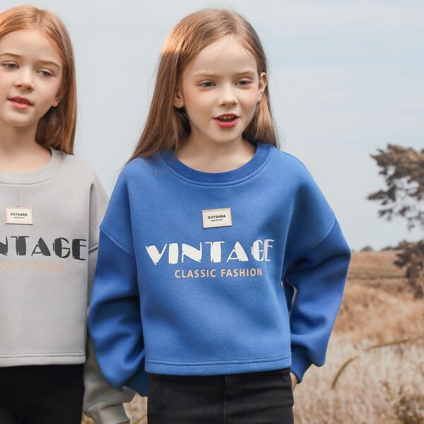 

Girls 1pc Drop Shoulder Letter Graphic Pullover, Blue