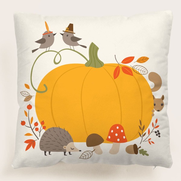 

Pumpkin Print Cushion Cover Without Filler, Multicolor