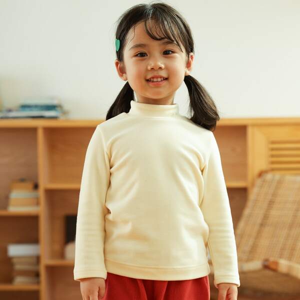 

Toddler Girls 1pc Letter Embroidery Stand Neck Tee, Beige