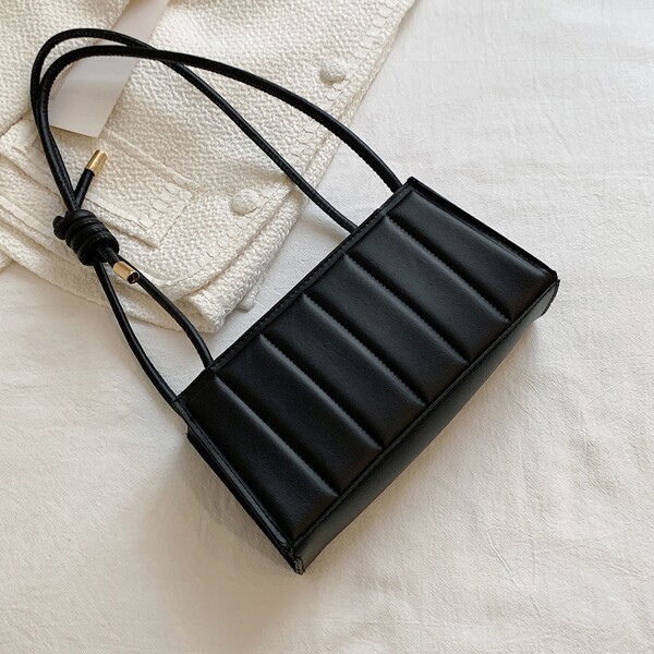 

Minimalist Textured Baguette Bag, Black