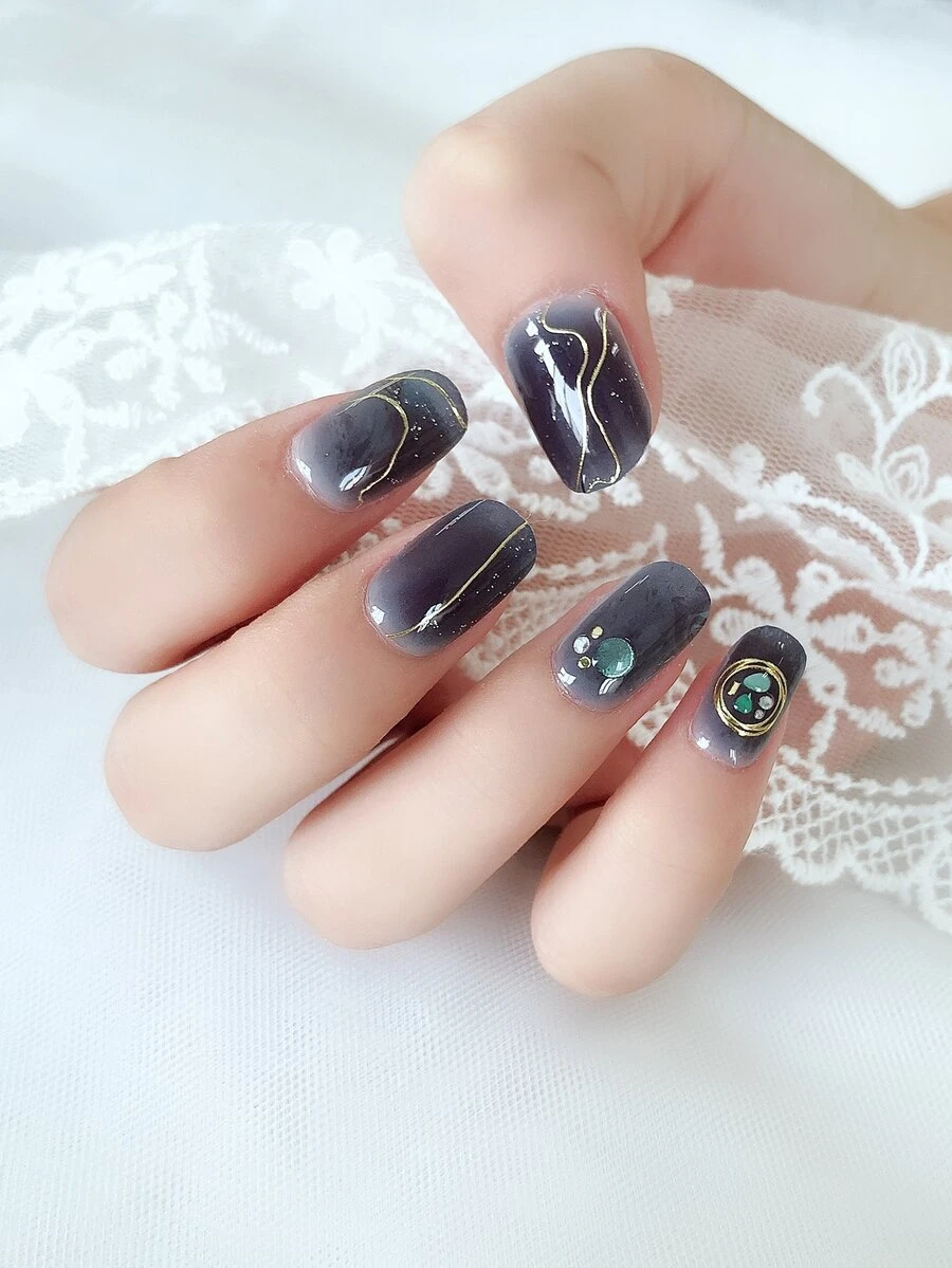 14pcs Nail Art Sticker & 1pc Nail File - Black - View 1