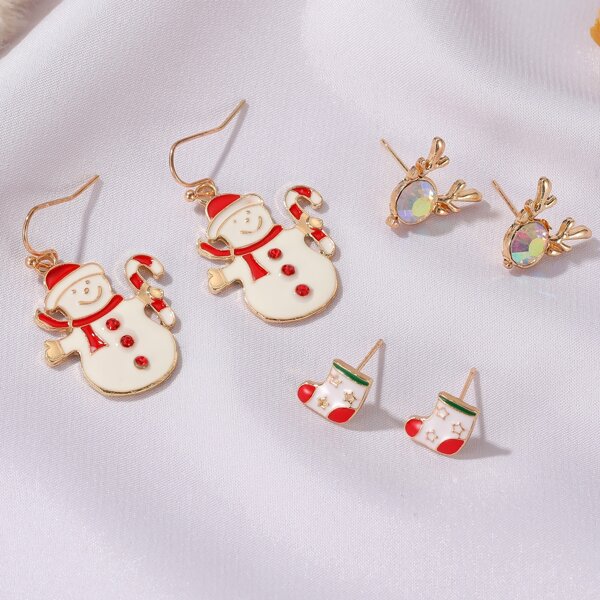 

3pairs Christmas Snowflake & Shoes Decor Earrings, Gold