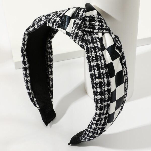 

Plaid Wide Headband, Black and white