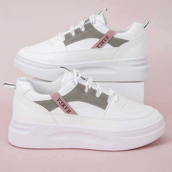 

Colorblock Letter Graphic Lace-up Front Sneakers, Multicolor