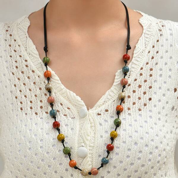 

Ceramic Bead Decor Necklace, Multicolor