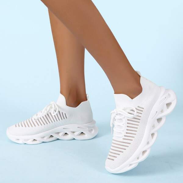 

Hollow Out Lace Up Front Sneakers, White
