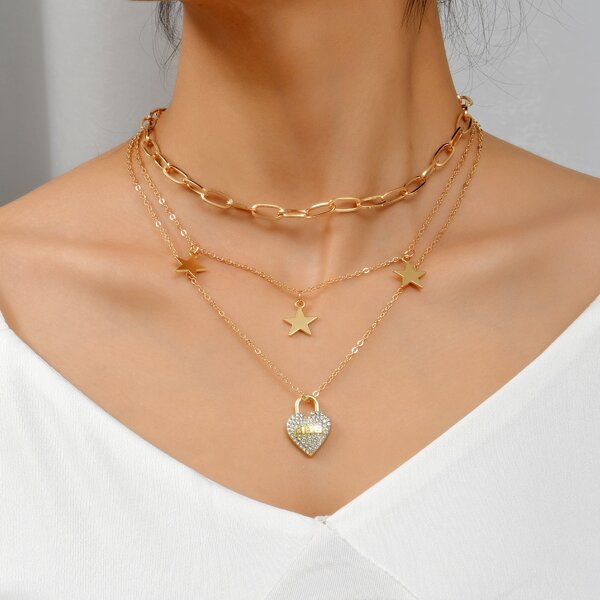 

Star Pendant Layered Necklace, Gold