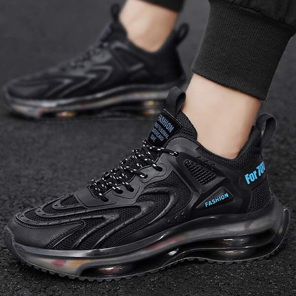 

Men Letter Graphic Mesh Panel Running Shoes, Black