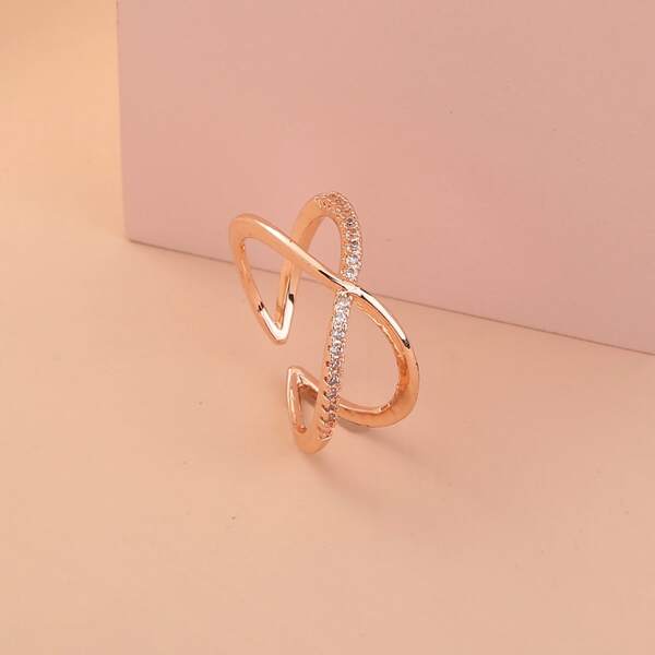 

Zircon Decor Cuff Ring, Rose gold