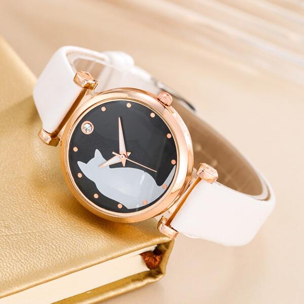 

Cat Print Dial Round Pointer Quartz Watch