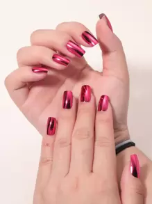 24 miếng móng tay giả đồng màu và 1 miếng dũa móng tay và 1 miếng băng dính - Màu Hồng Tươi - Xem 1