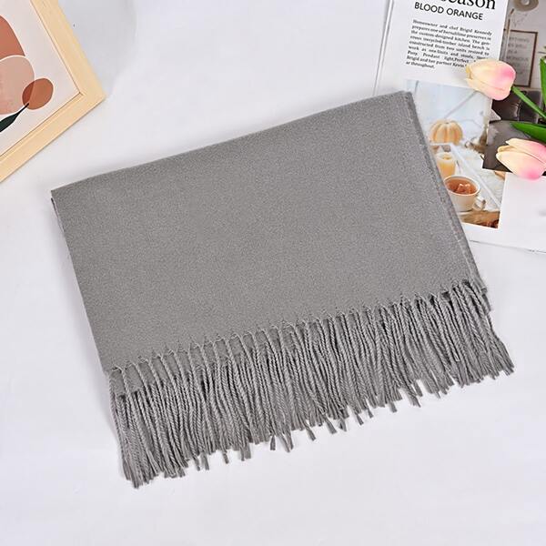 

Braided Tassel Decor Scarf, Grey