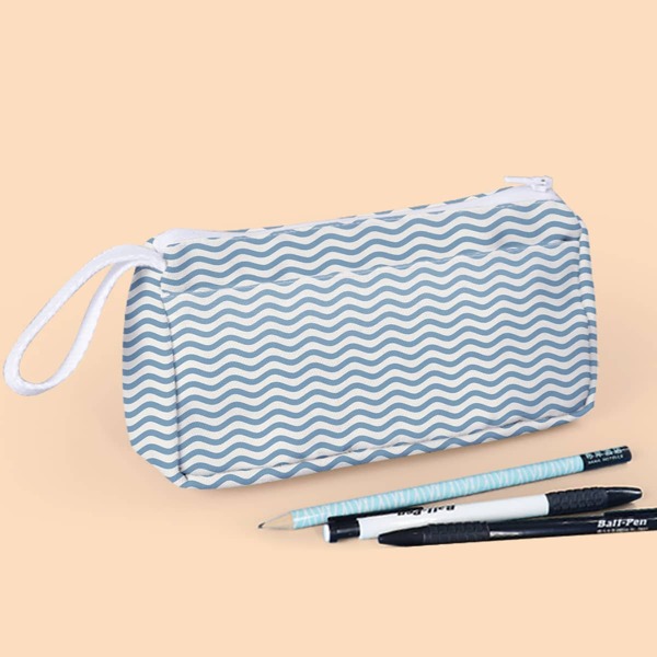 

1pc Wave Pattern Pencil Bag, Blue and white