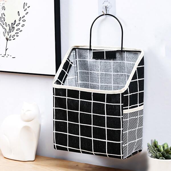 

1pc Wall Hanging Plaid Storage Basket, Multicolor